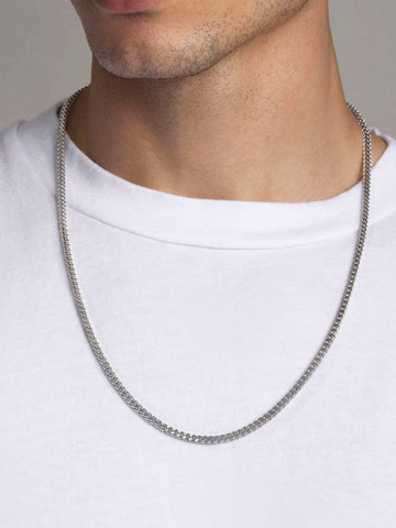 Nialaya Men's Necklace Men's Squared Silver Chain